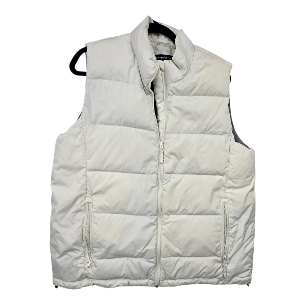 Land's End Goose Down Puffer Vest Womens Large 14-16 Ivory Winter White Outdoor